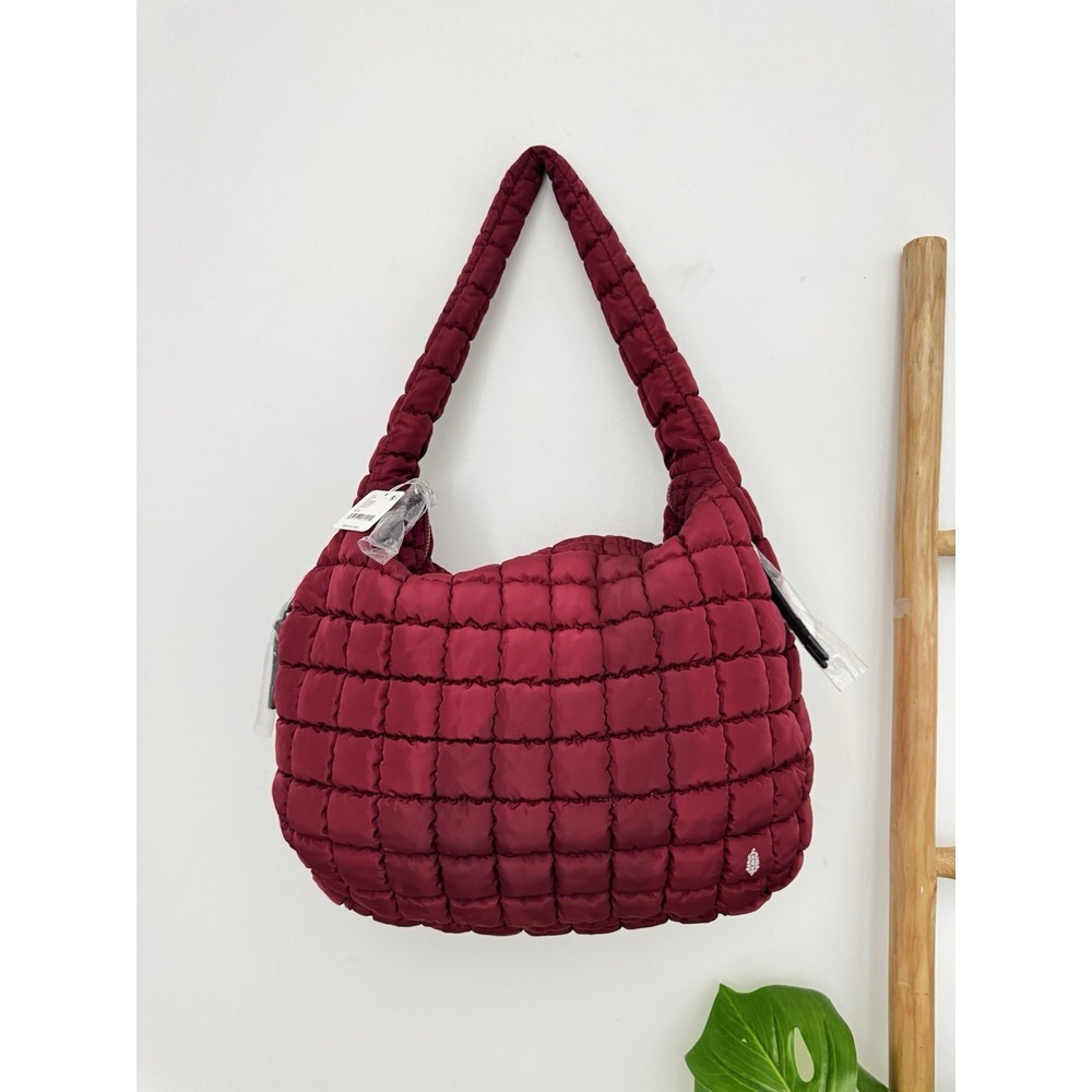 Free People Movement Quilted Carryall Tote Bag Burgundy Zipper Closure New